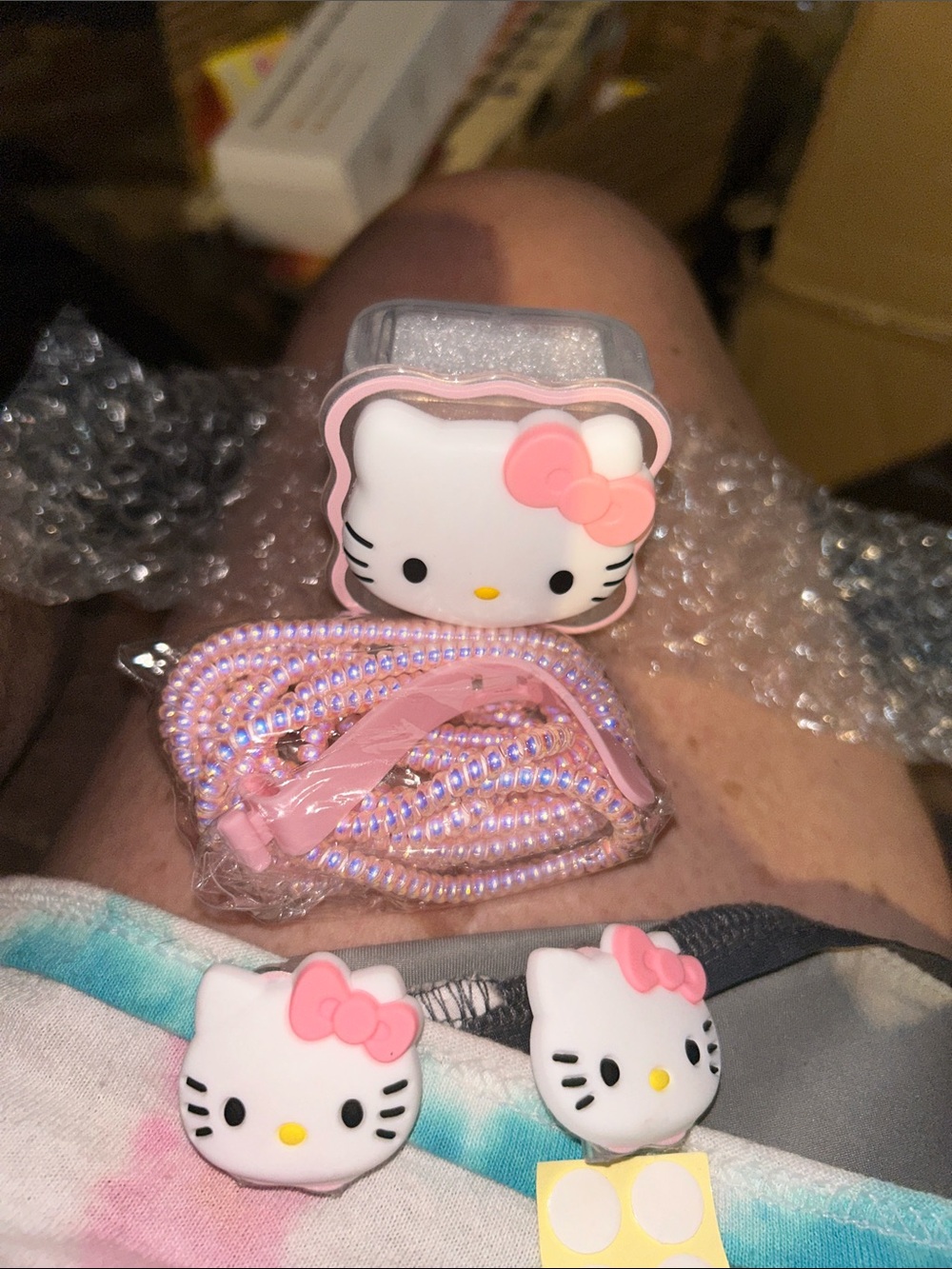Hello Kitty Pink and White phone charger cover Set with Beaded cord cover